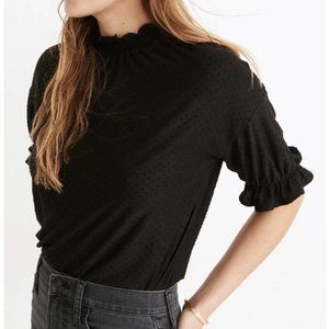 Madewell Black Textured Clip Dot Ruffle Top, size Medium, NWT Retail $49